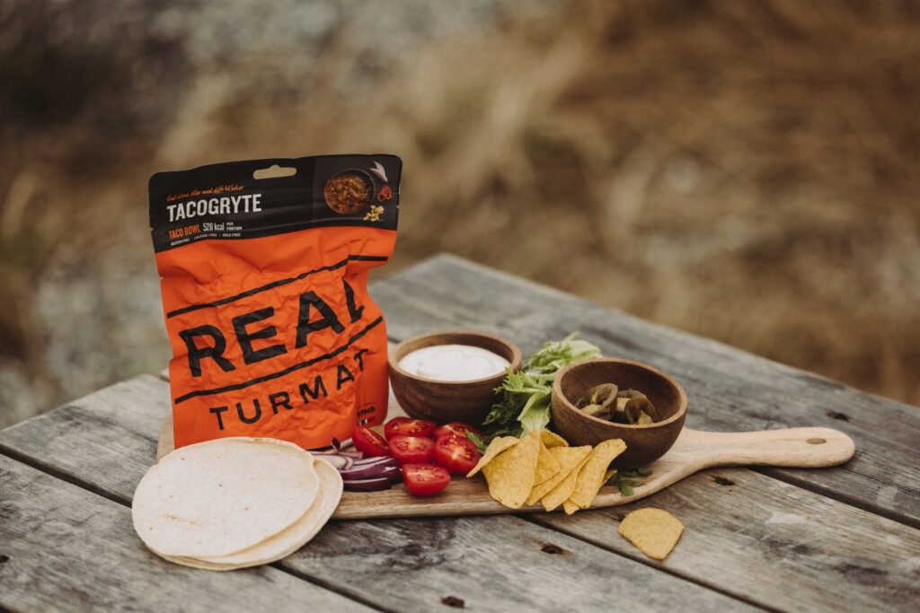 REAL Turmat Tacogryte with ingredients for tacos